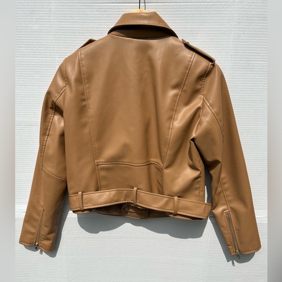 Zara bloggers favourite Women Faux Leather Biker Jacket Light Camel Size L - Picture 14 of 15